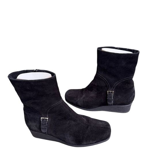 La Canadienne Sanford Suede Leather Buckle Zip Winter Ankle Boot Bootie Black 7 - Picture 2 of 8